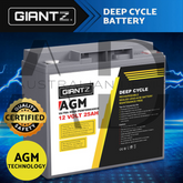 Giantz AGM Deep Cycle Battery 12V 25Ah Box Portable Solar Caravan Camping